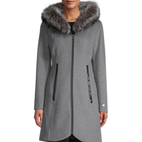 Sofia & Kyo Charlena Fox Fur-Trim, Wool-Blend Coat - Picture 4 of 9